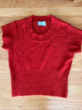 Vintage Sears JR Bazaar women’s large Red/orange Short Sleeve Rib Knit Sweater